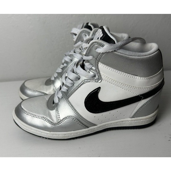 Nike Force, Sky High, Hidden Wedge, White Metallic Silver Sneakers Size 7.5 - Picture 1 of 6